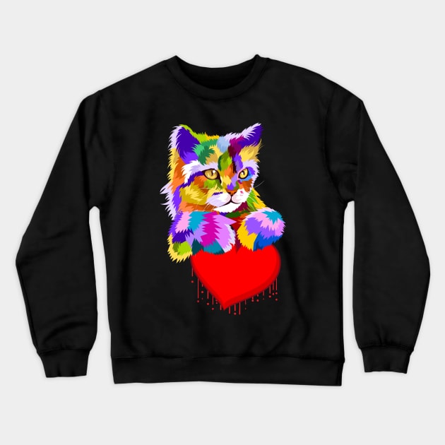 Colorful Cat Dripping Heart Gift for kittens Lovers Crewneck Sweatshirt by FabulousDesigns